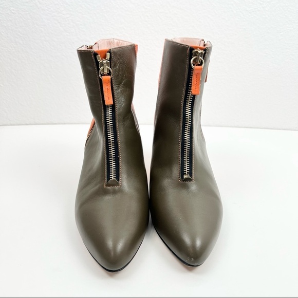 M by MISSONI Orange and Khaki Green Two-Tone Ankle Booties with Zippers, EU 37 - Picture 2 of 10